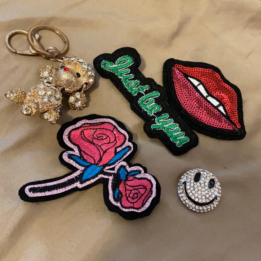 Pins, happy face, lips, sequins, just be you , poodle keychain